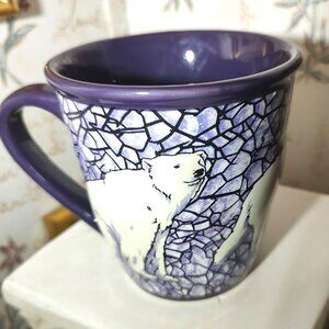 Sea World Coffee Mug Polar Bear Raised Etched Cup Purple White